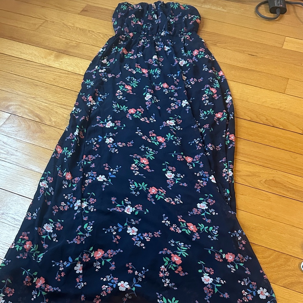 Hollister Strapless Floral Dress - Navy and Pink